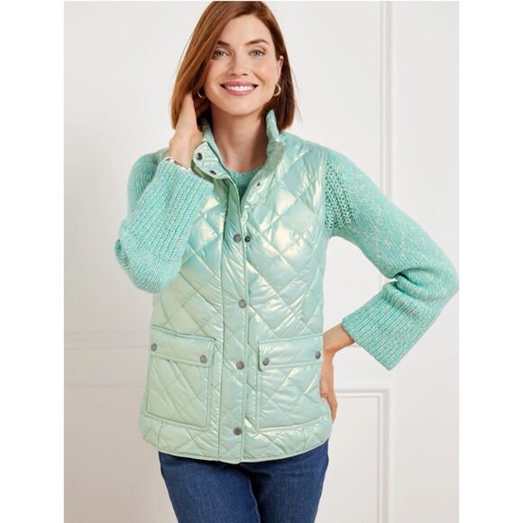 NWT Talbots Quilted Down Puffer Vest in Pearlized Snowbound Blue - Picture 1 of 16